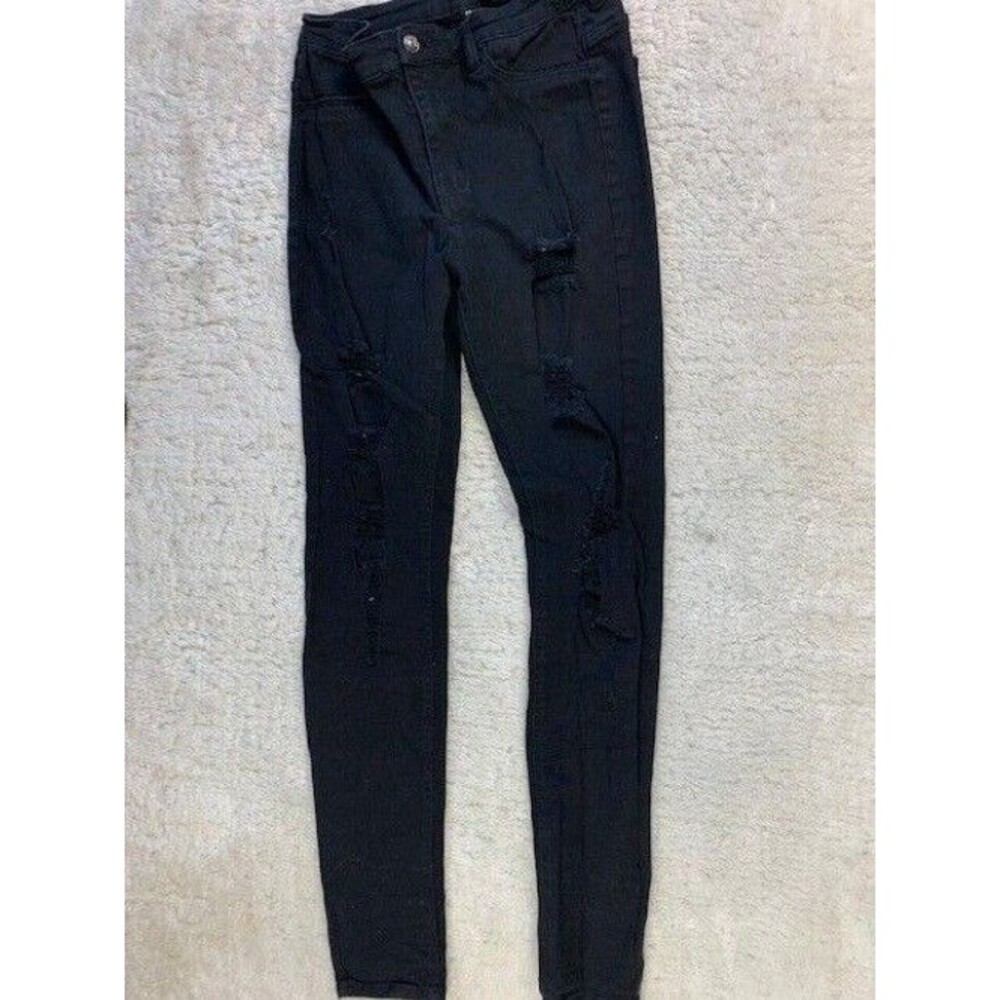 H & M Divided Size 8 Womens Jeans Black Distressed Stretch Skinny Mid Rise